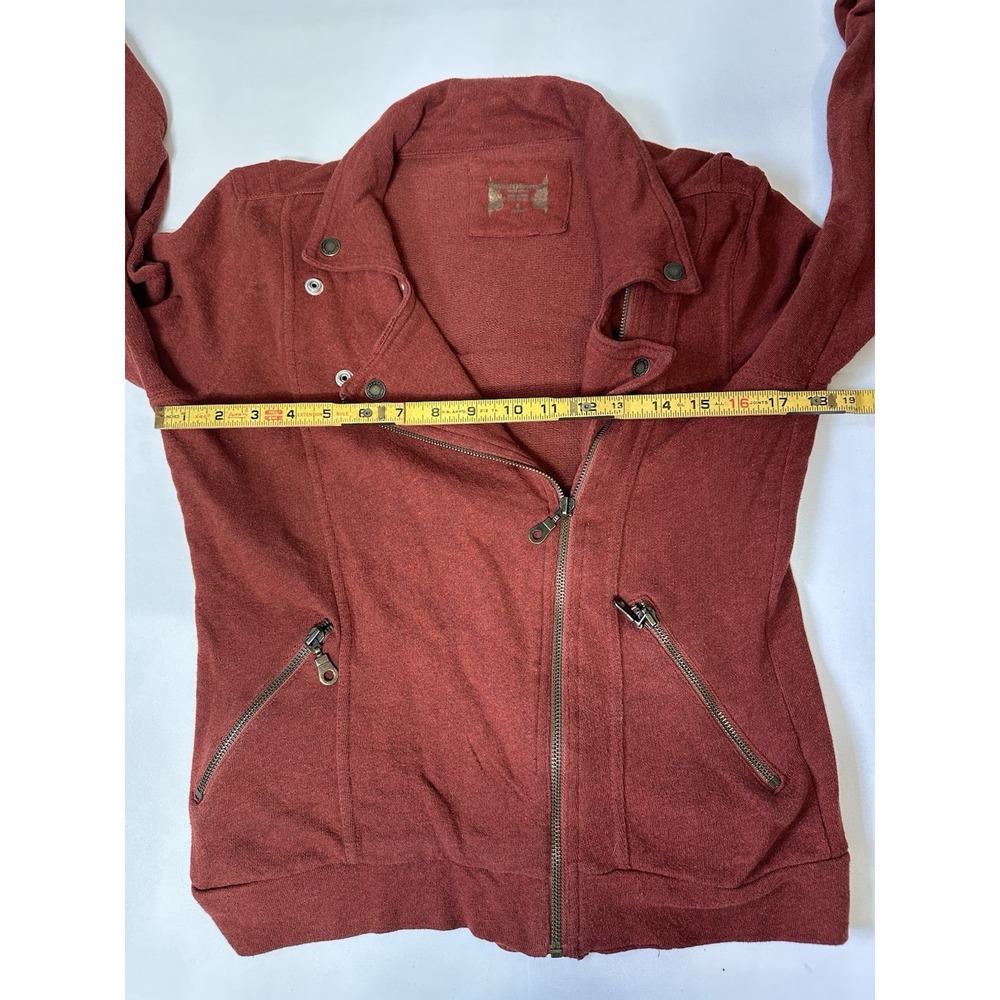 Ruff Hewn Small Burgundy Cardigan Sweater Pockets Offset Snaps Zipper Front - Picture 8 of 10